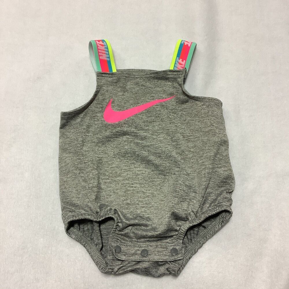 Nike Dri-Fit Gray Baby Girl Bathing Suit Swimsuit Pink‎ Swoosh Size 3 Months